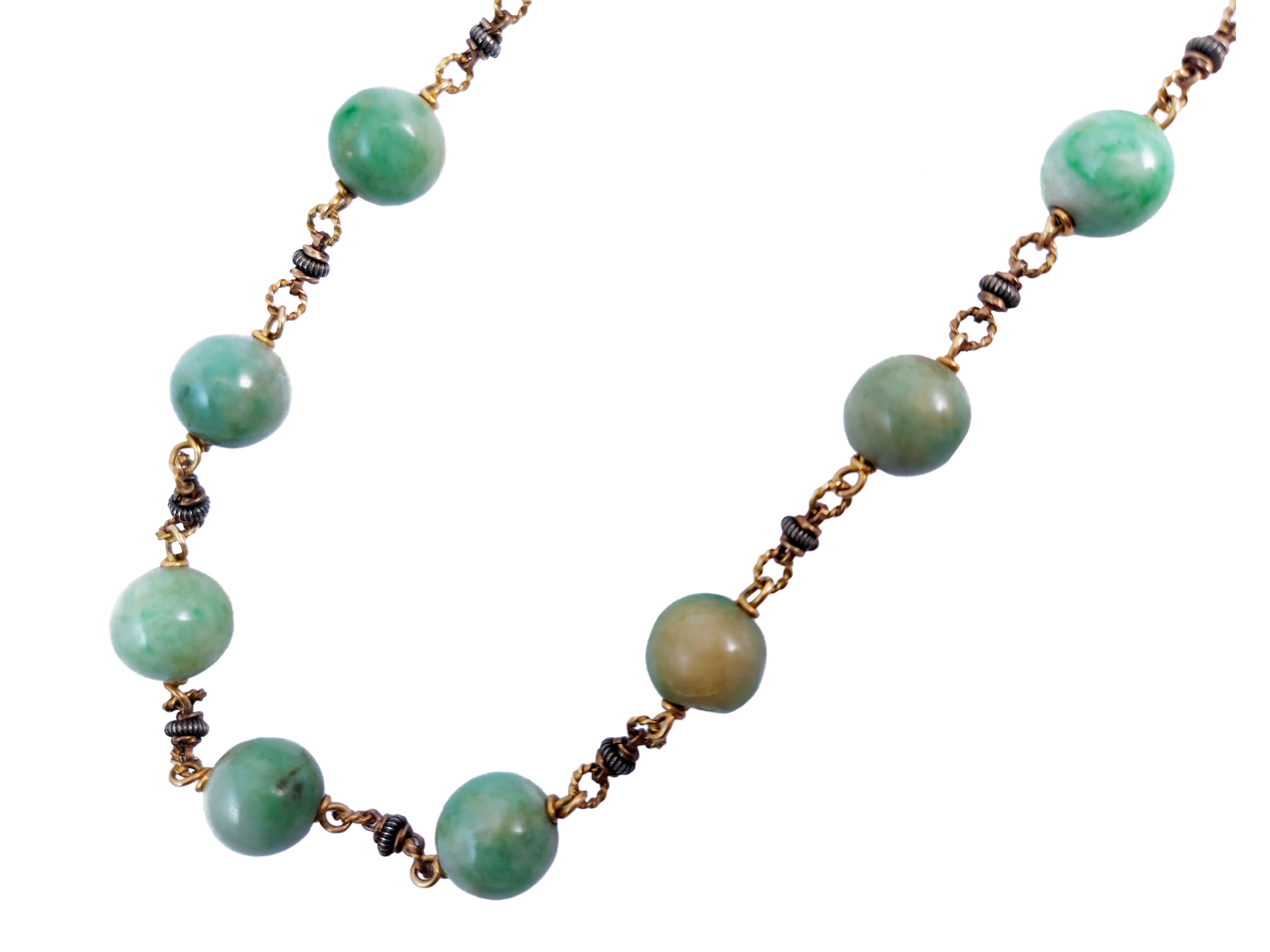 Collana in giada, oro giallo 18kt e argento