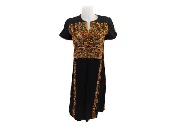 Tunic in silk blend and embroidered black satin