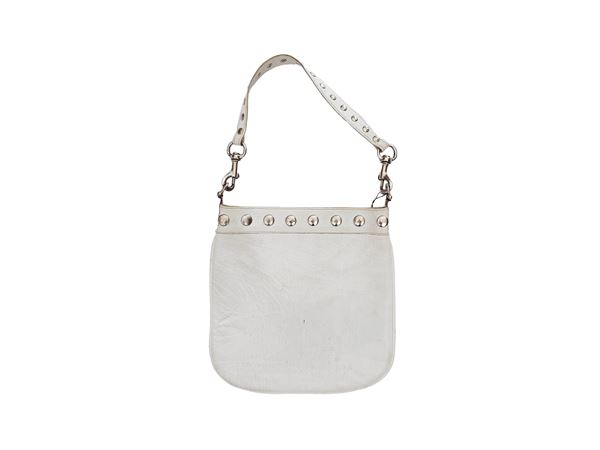 White leather shoulder bag with studs