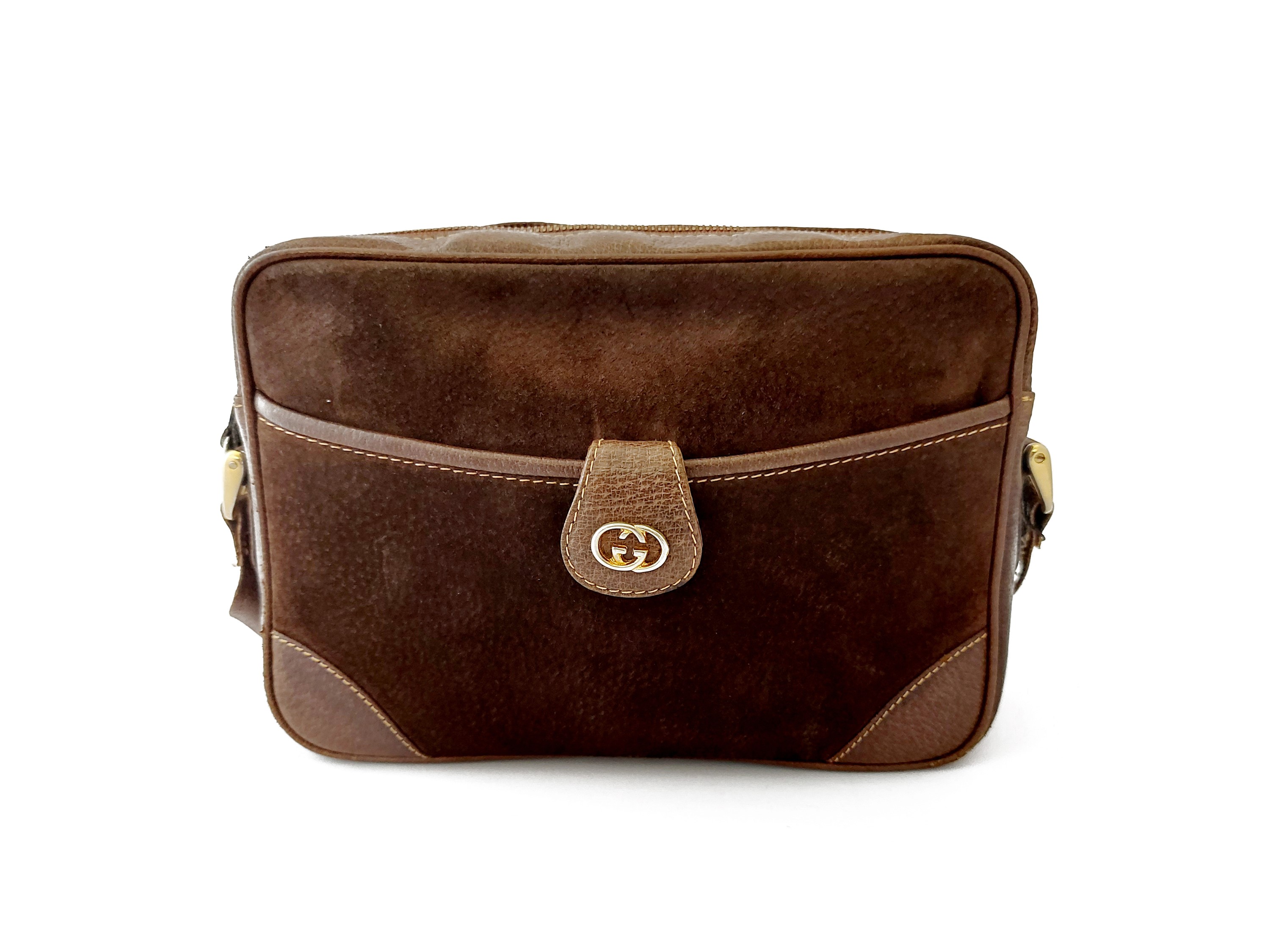 Gucci - Borsetta a Tracolla in Suede e Pelle Marrone