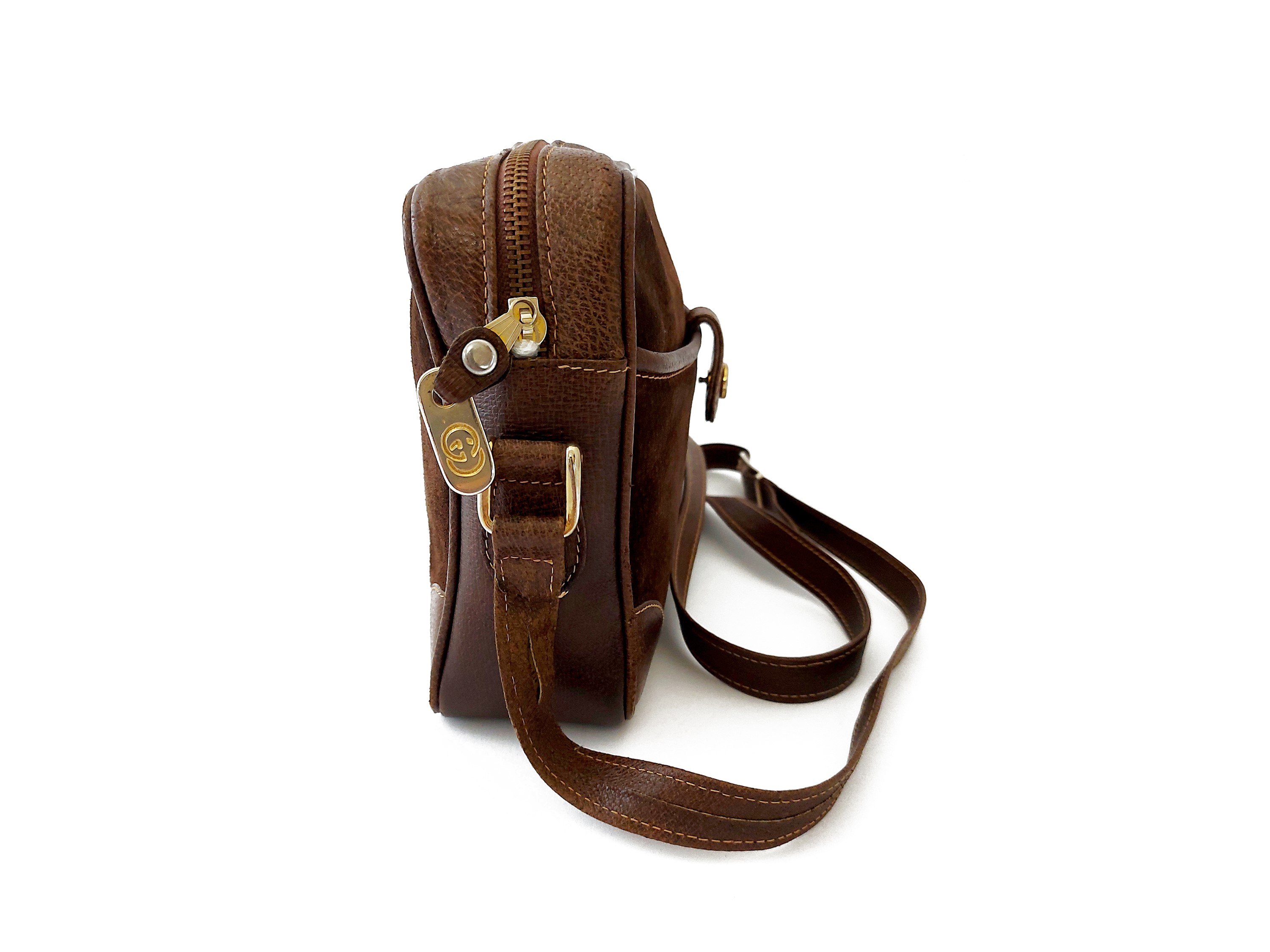Gucci - Borsetta a Tracolla in Suede e Pelle Marrone