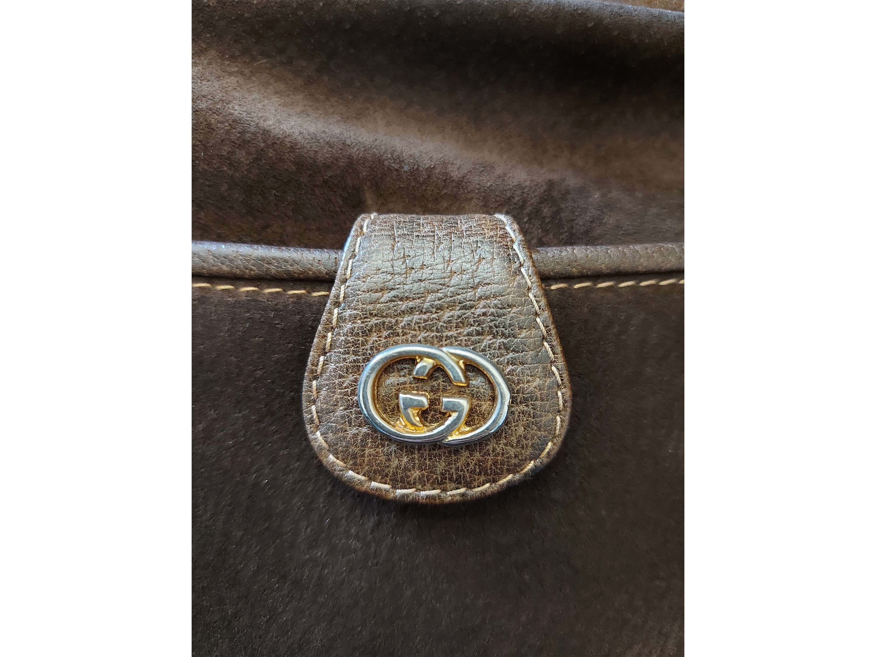 Gucci - Borsetta a Tracolla in Suede e Pelle Marrone