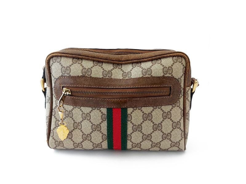 Gucci - Borsetta a Tracolla in Tela Monogram e Pelle Marrone