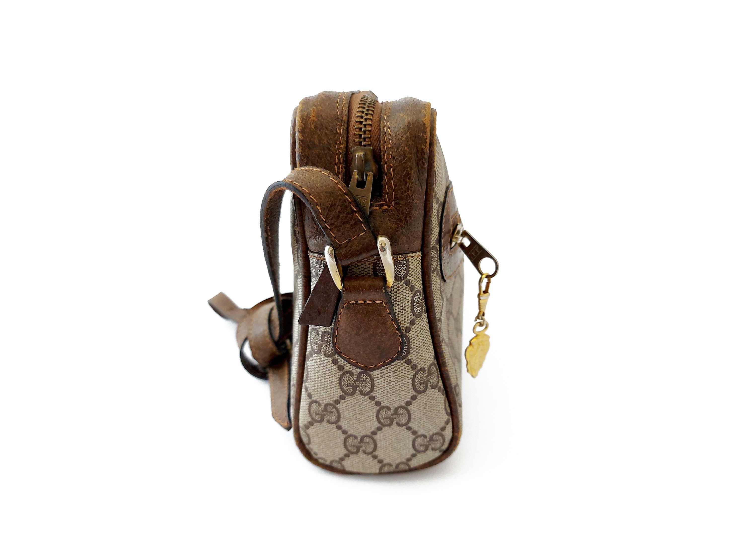 Gucci - Borsetta a Tracolla in Tela Monogram e Pelle Marrone