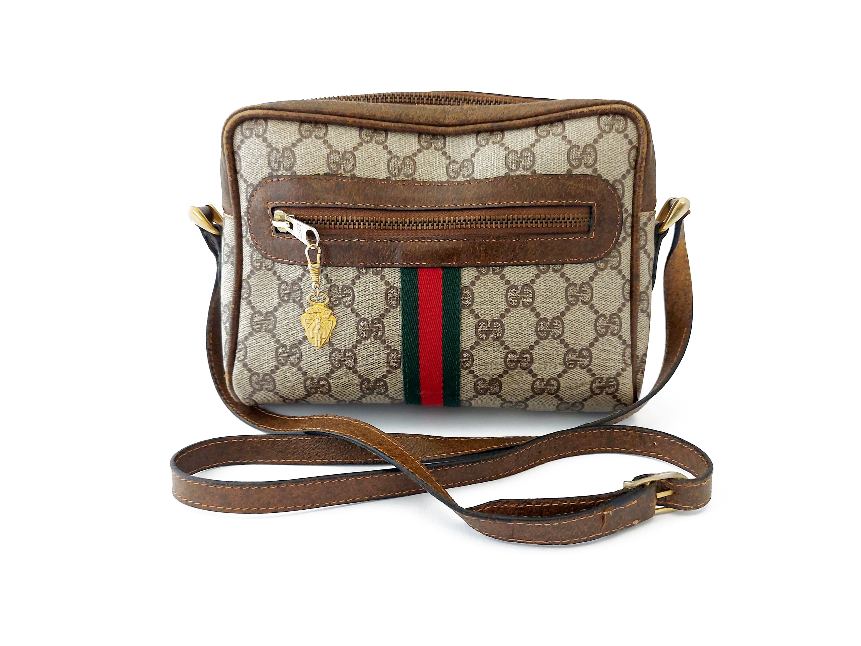 Gucci - Borsetta a Tracolla in Tela Monogram e Pelle Marrone