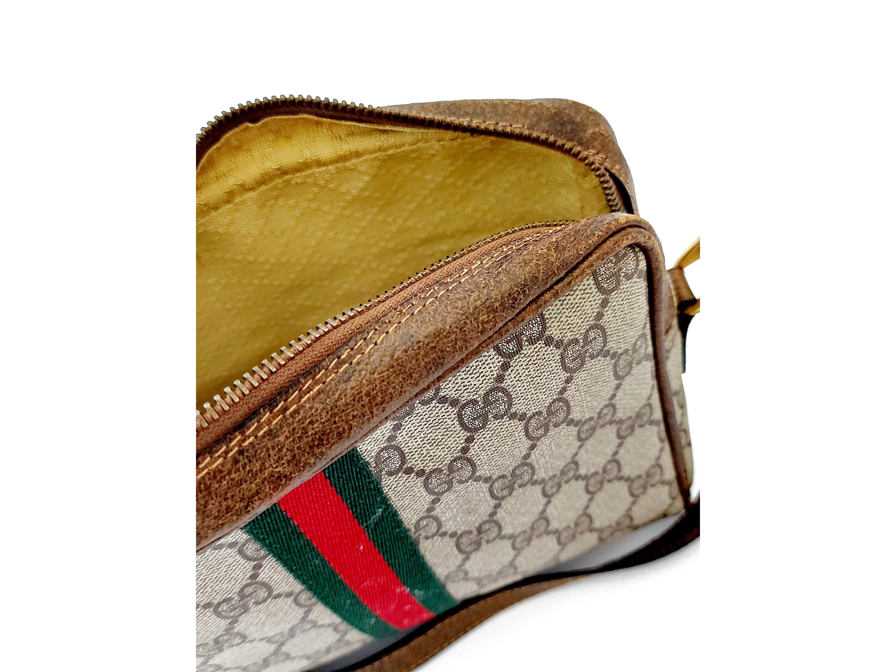 Gucci - Borsetta a Tracolla in Tela Monogram e Pelle Marrone