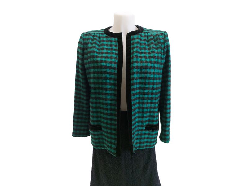 Valentino - Giacca in lana pied de poule verde e nero