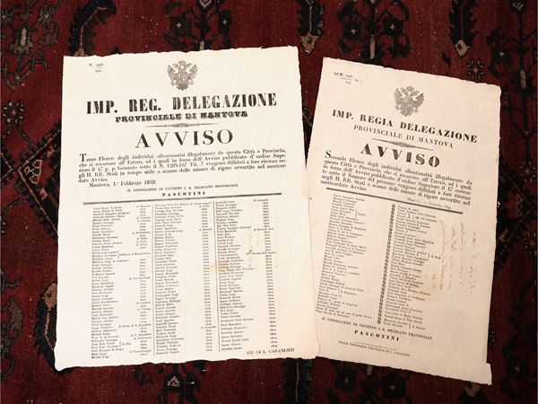 Imp. Reg. Reg. Provincial Delegation of Mantua - Two notices 1849