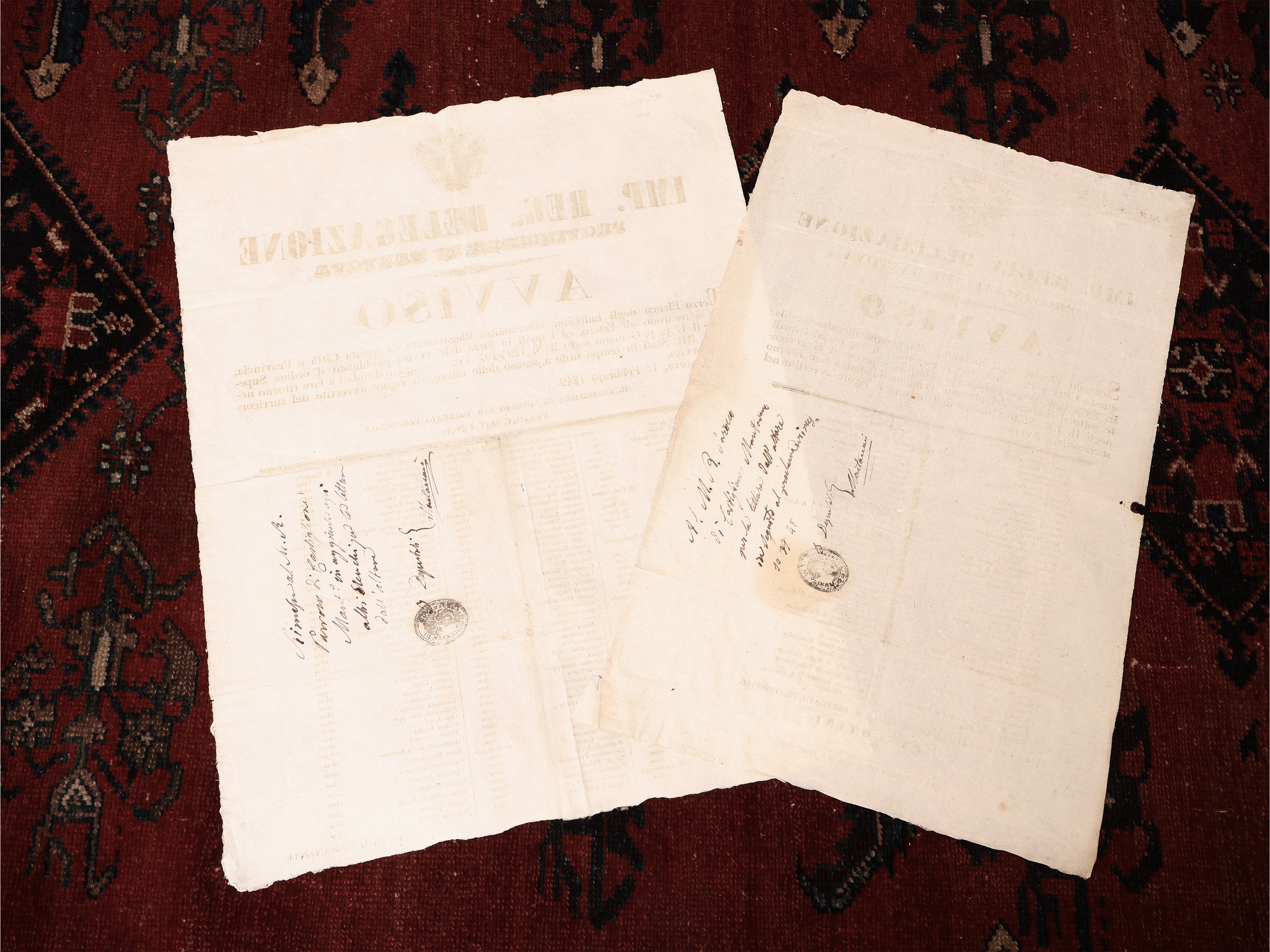 Im. Reg. Delegazione Provinciale di Mantova, Due avvisi datati 27 gennaio 1849 e 1 febbraio 1849