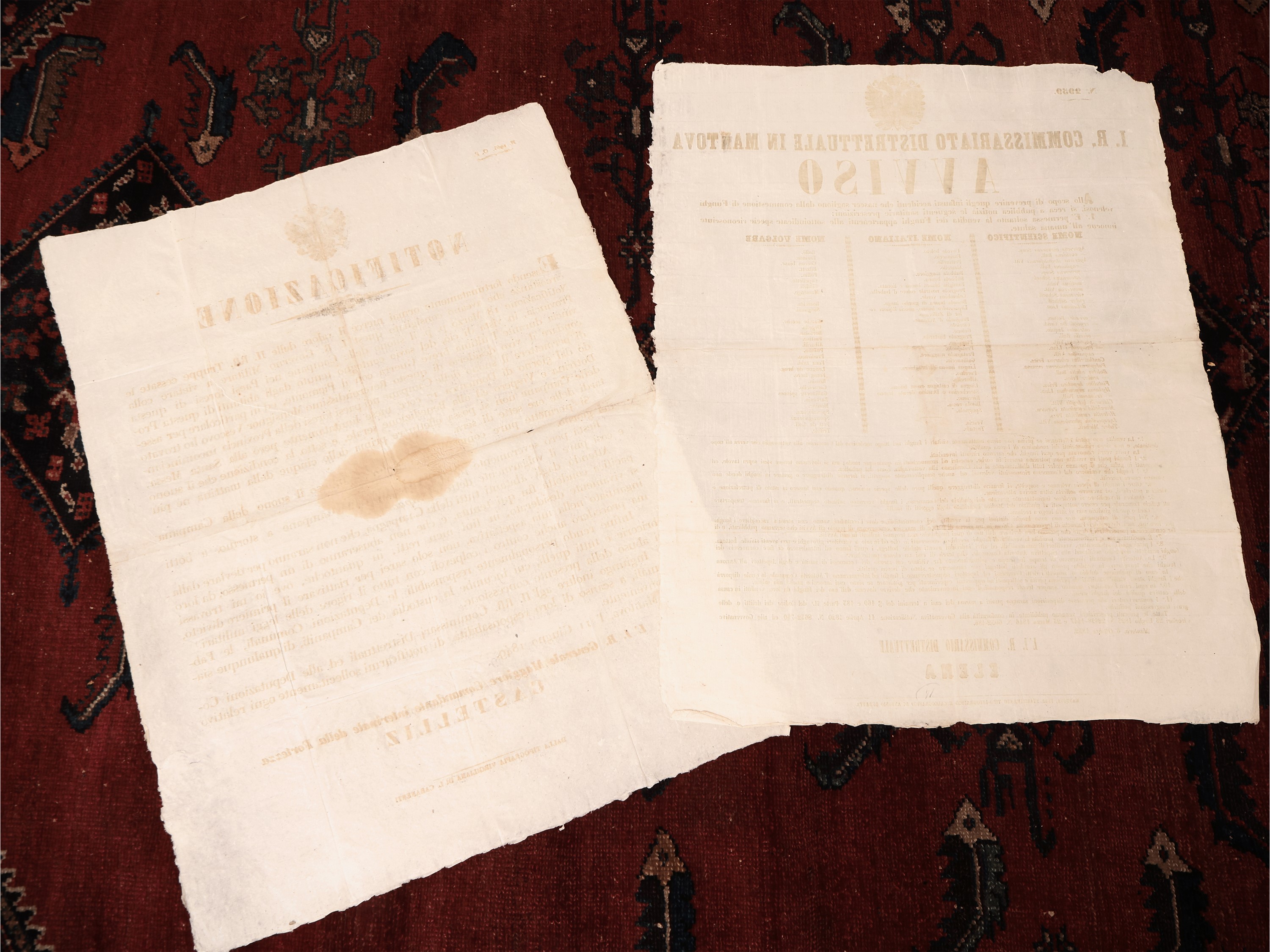 Notificazione (1849) e Avviso (1852) I. R. Commissariato Distrettuale di Mantova