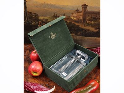 Grande flacone in cristallo con montatura in argento, Cassetti Firenze, entro scatola originale