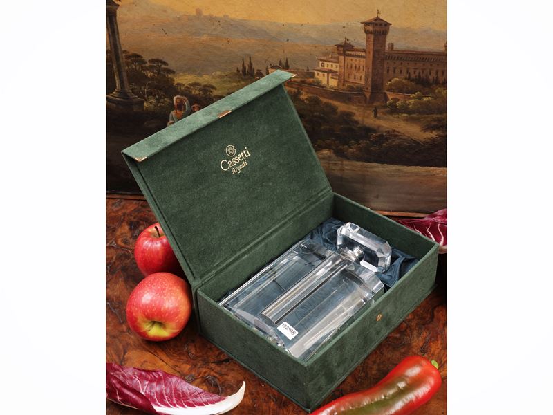 Grande flacone in cristallo con montatura in argento, Cassetti Firenze, entro scatola originale