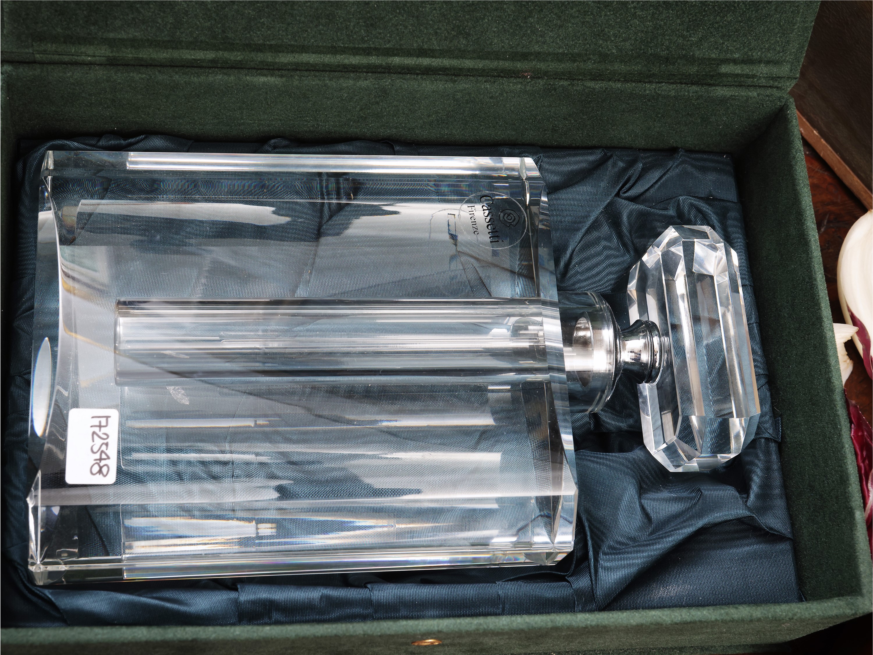 Grande flacone in cristallo con montatura in argento, Cassetti Firenze, entro scatola originale