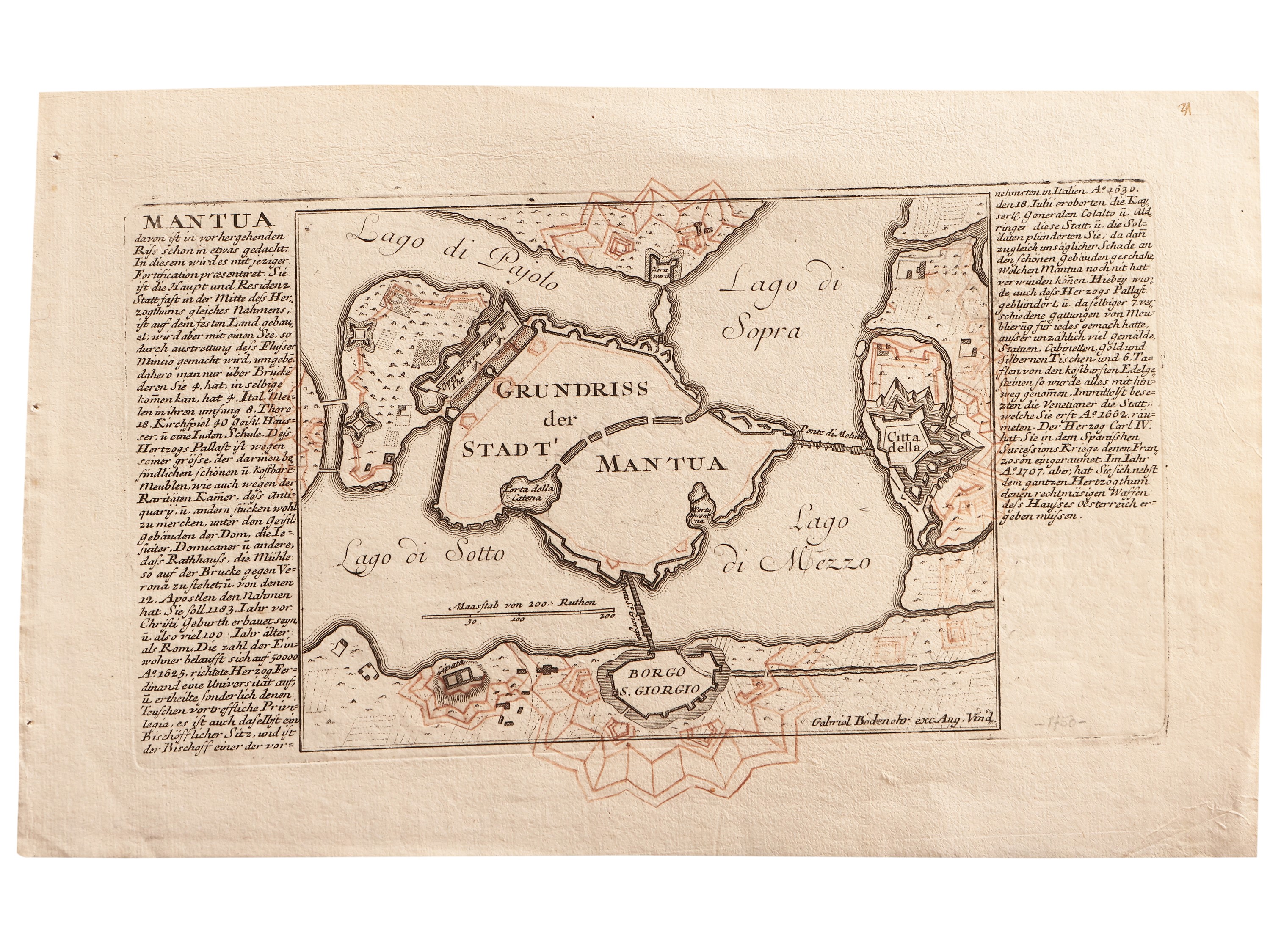 Gabriel Bodenher - Grundriss Der Stadt Mantua (pianta di Mantova e dei Dintorni) - Mantova (1720 ...