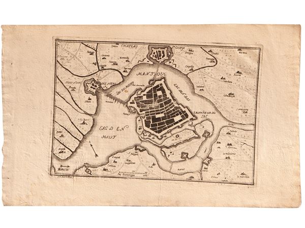 Giovanni Maria Riva - Veduta della Città di Mantova - Mantova - Pianta di Sabioneda (1733 ca)