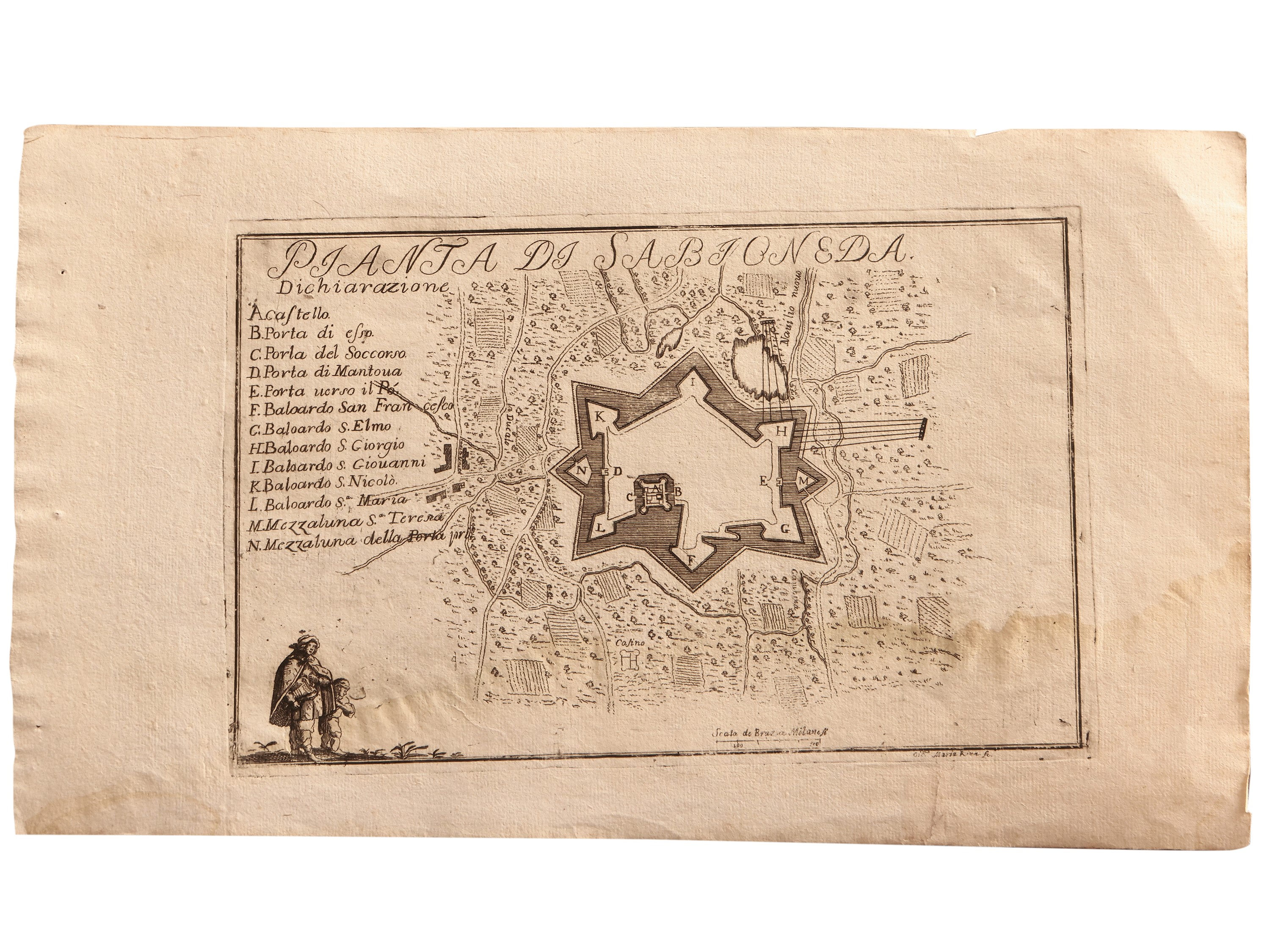 Giovanni Maria Riva - Veduta della Città di Mantova - Mantova - Pianta di Sabioneda (1733 Ca)