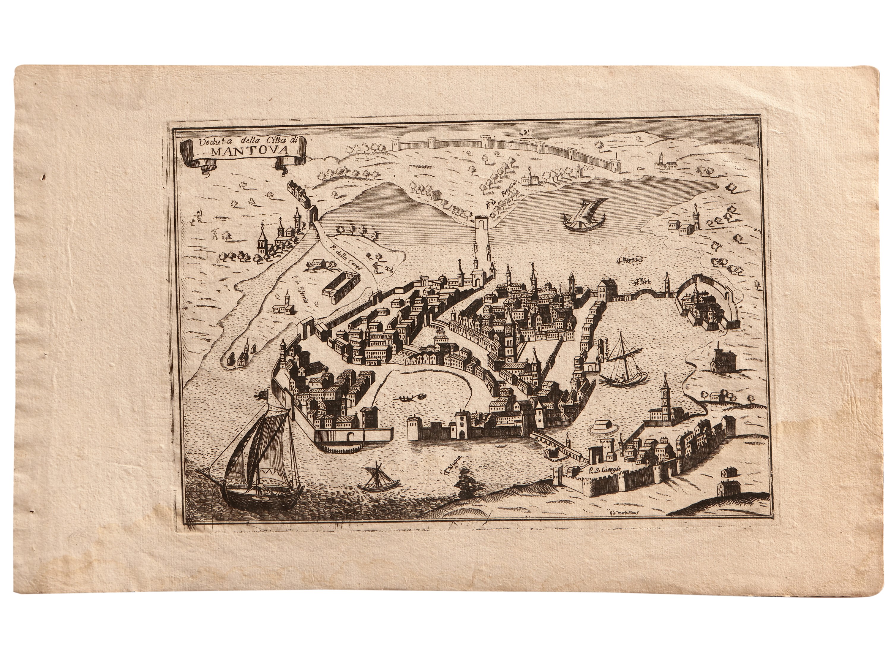 Giovanni Maria Riva - Veduta della Città di Mantova - Mantova - Pianta di Sabioneda (1733 Ca)