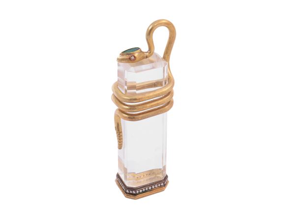 Gold desk seal with rock crystal, diamonds and emerald