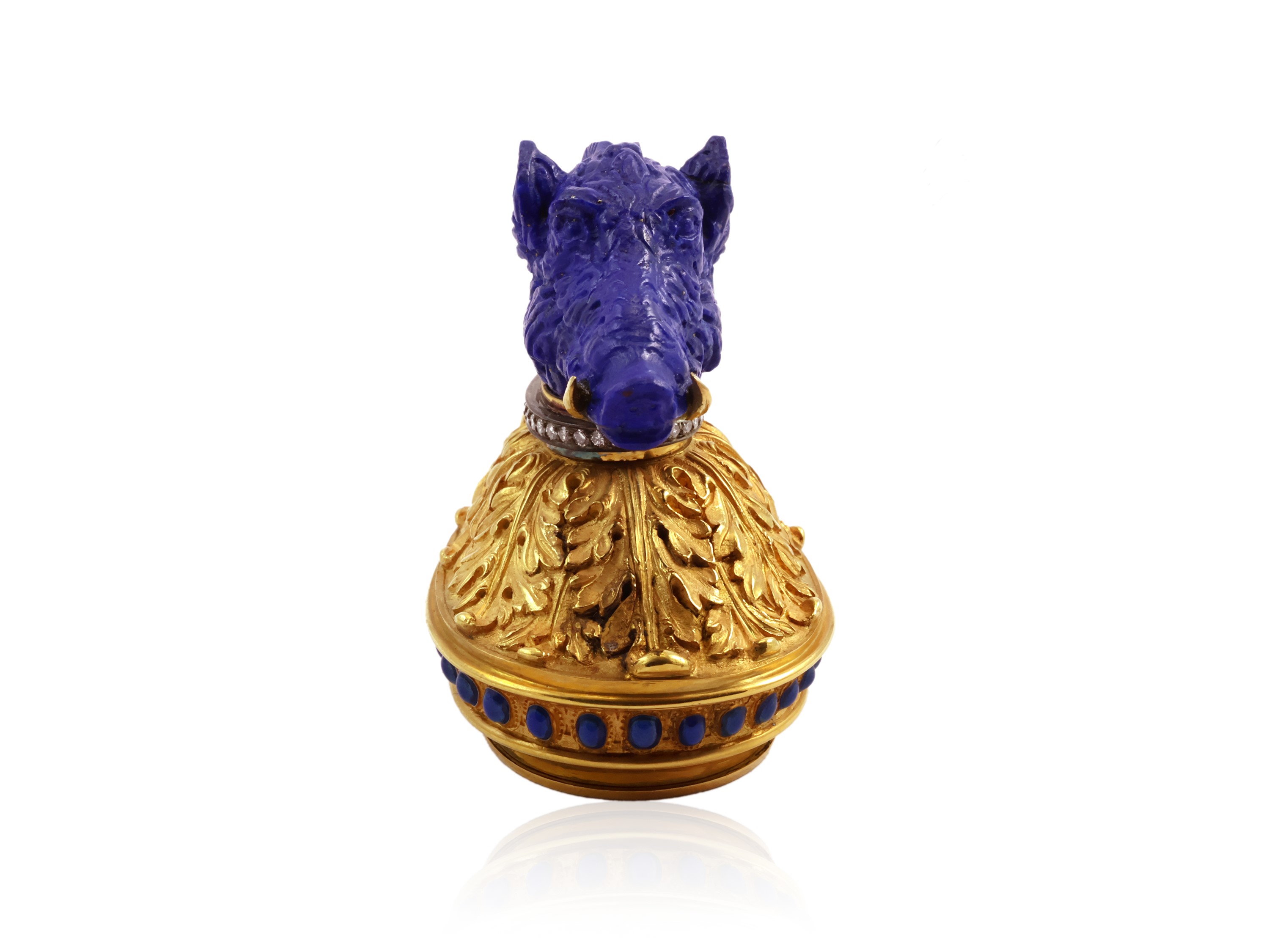 Sigillo da scrivania in oro con diamanti e lapislazzuli