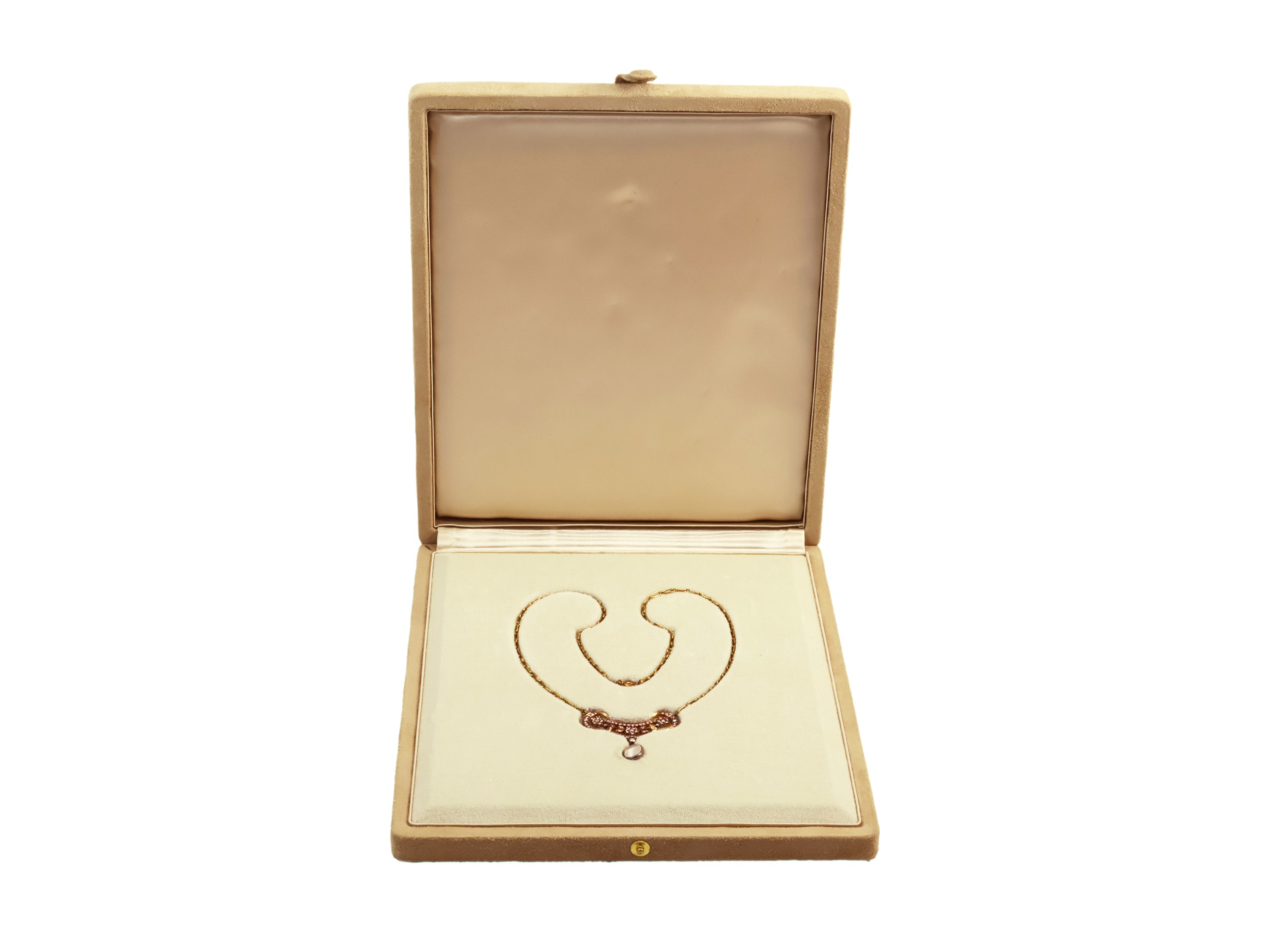 Collana in Stile Liberty in Oro Giallo con Pietra di Luna e Diamanti