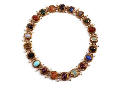 Collana in Argento Dorato con Perle e Pietre Varie