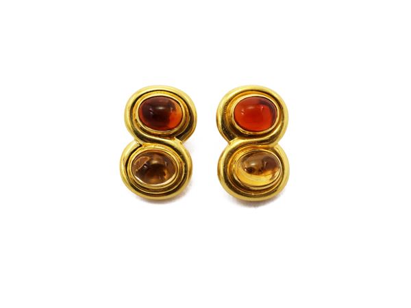 Yellow gold earrings with quartz signed Bulgari