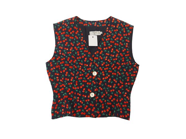 Valentino - Silk vest with cherry fantasy on a blue background
