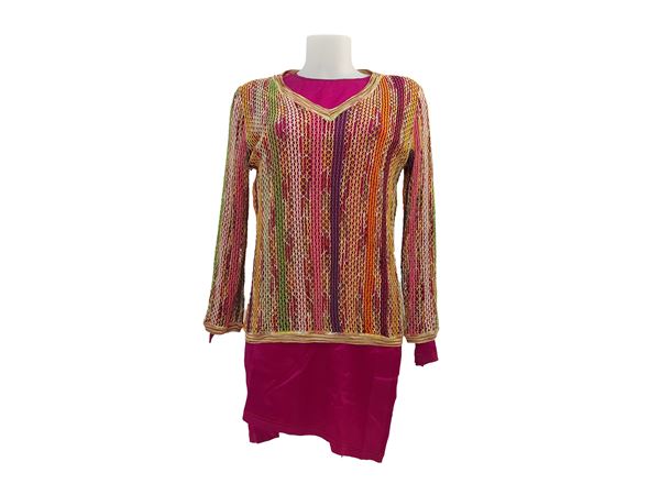 Missoni - Maglia a rete fantasia e blusa in raso fucsia