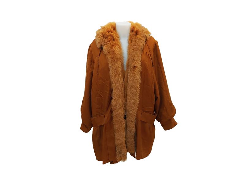 Parka in Seta Color Ruggine con Interno in Lapin Removibile