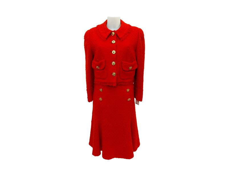 Tailleur sartoriale in lana bouclé rossa