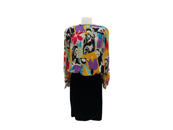 Camicia in seta fantasia e gonna in velluto nero