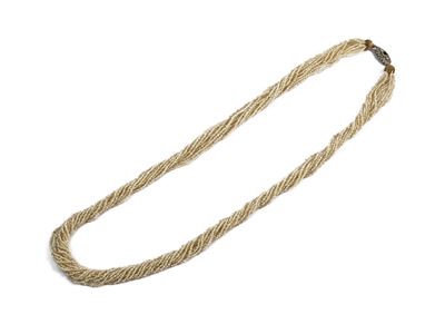 Collana Torchon in Microperle con Fermezza in Oro Bianco, Diamanti e Smeraldo