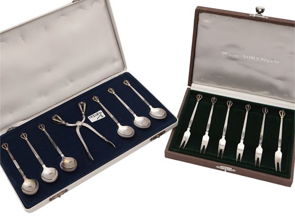 Due set di posate in argento sterling, W & Sorensen