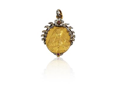 Pendente Votivo in Oro Giallo e Argento con Diamanti e Rubini