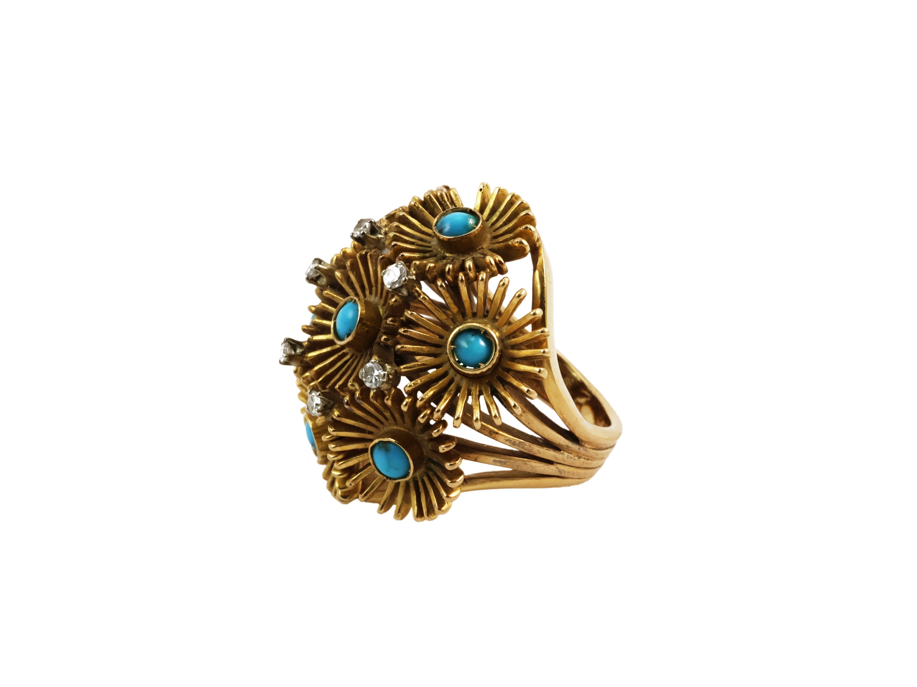 Anello in Oro Giallo con Turchesi e Diamanti