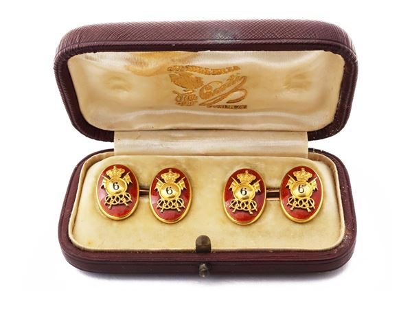 Golden metal , low title gold and enamels clufflinks
