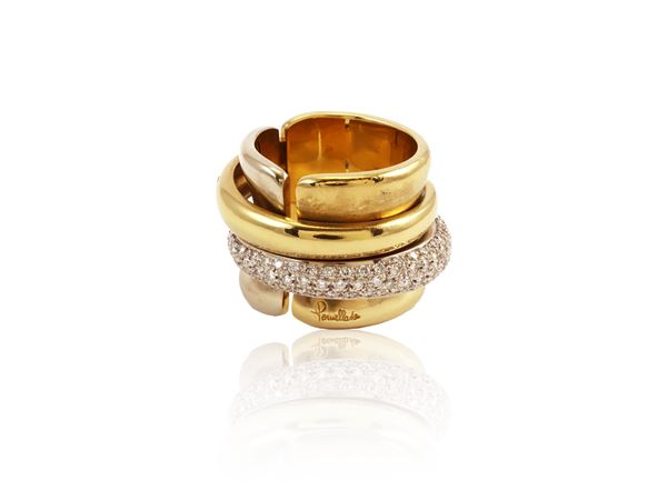 White and yellow gold ring with diamonds signed Pomellato collection Gioco