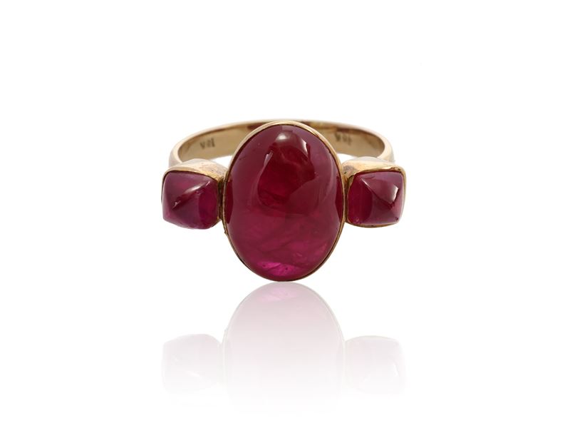 Anello in Oro Giallo con Rubini Glass Filled