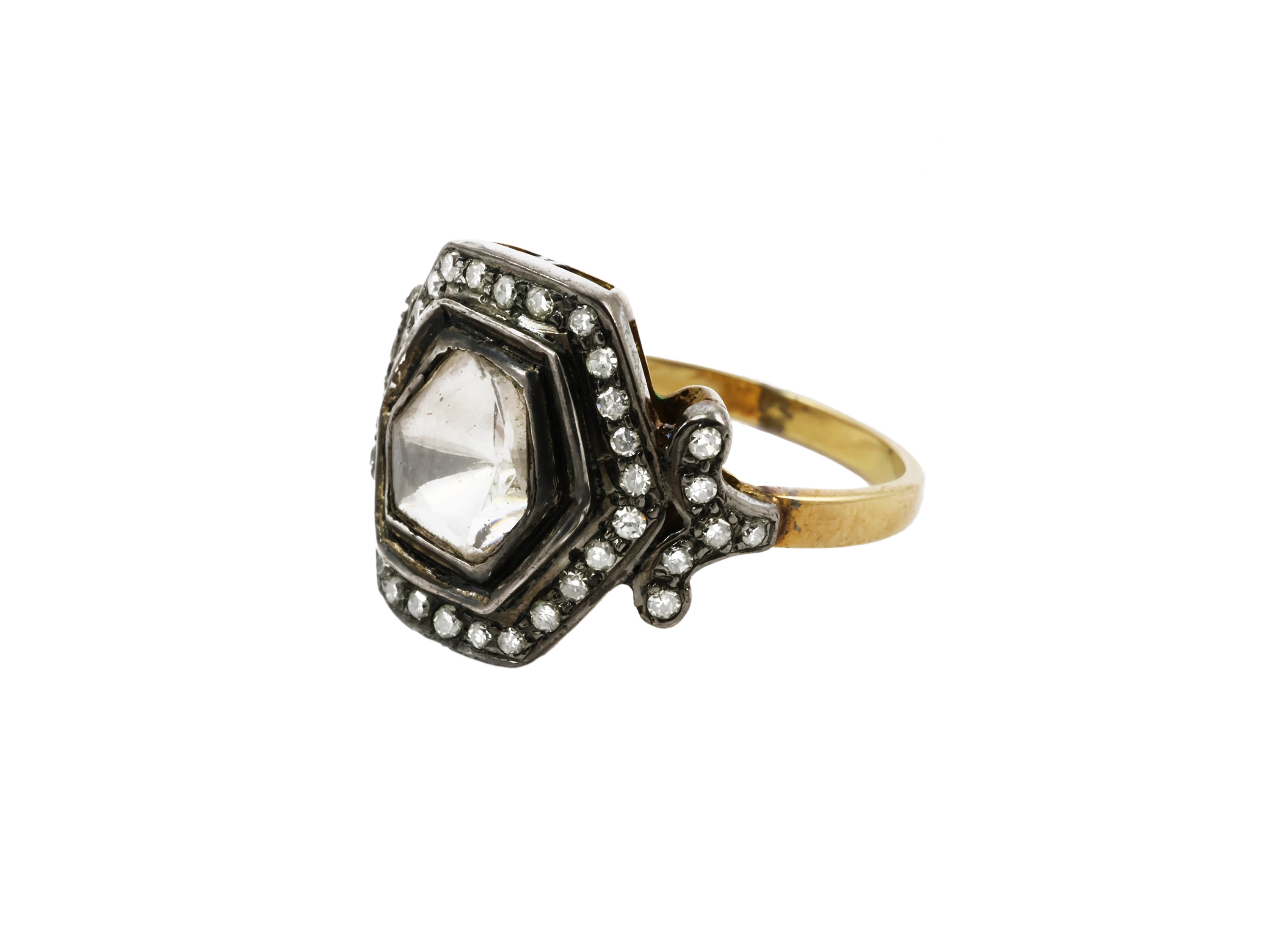 Anello in Oro Oro Giallo a Basso Titolo e Argento con Diamante