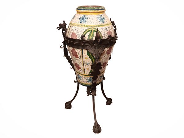 Large terracotta orcium painted polychrome