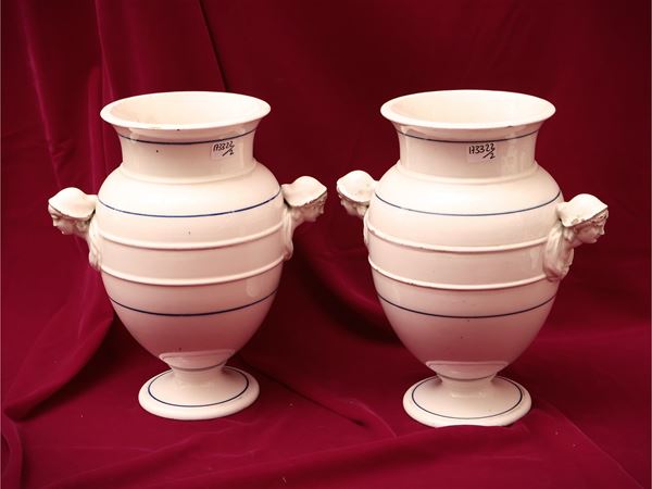 Pair of white ceramic vases, probably manufacture of Pesaro