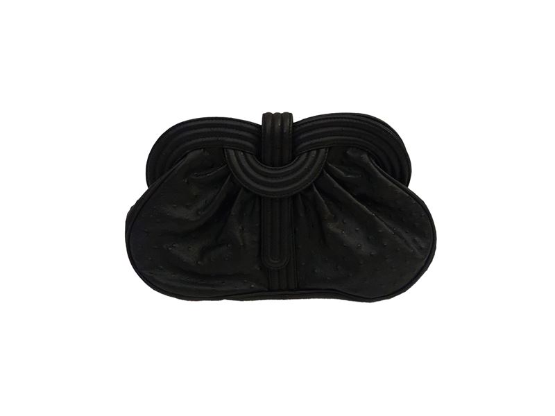 Pochette in Pelle di Struzzo Nero