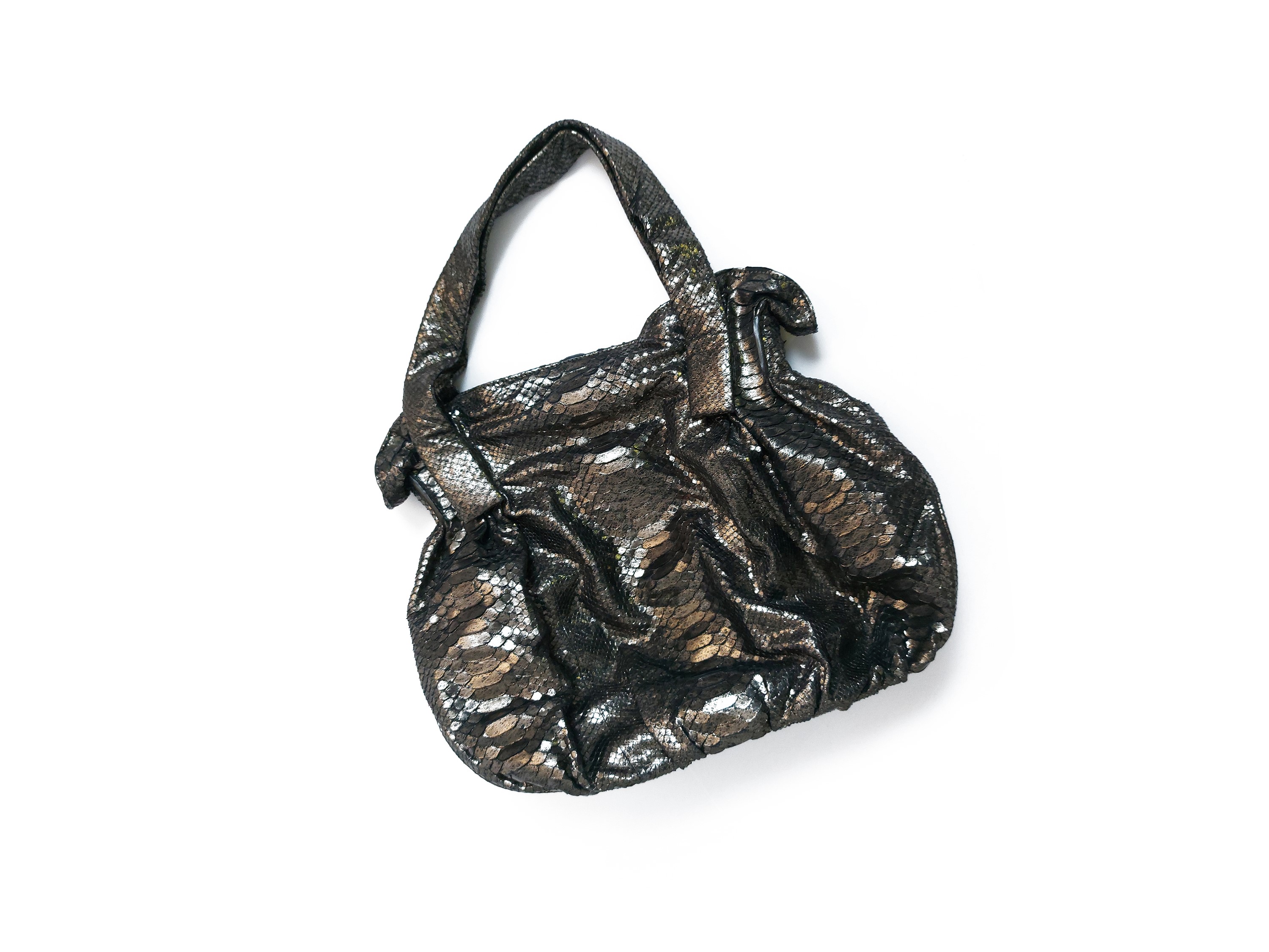 Borsa a spalla in pitone argentato, Zagliani