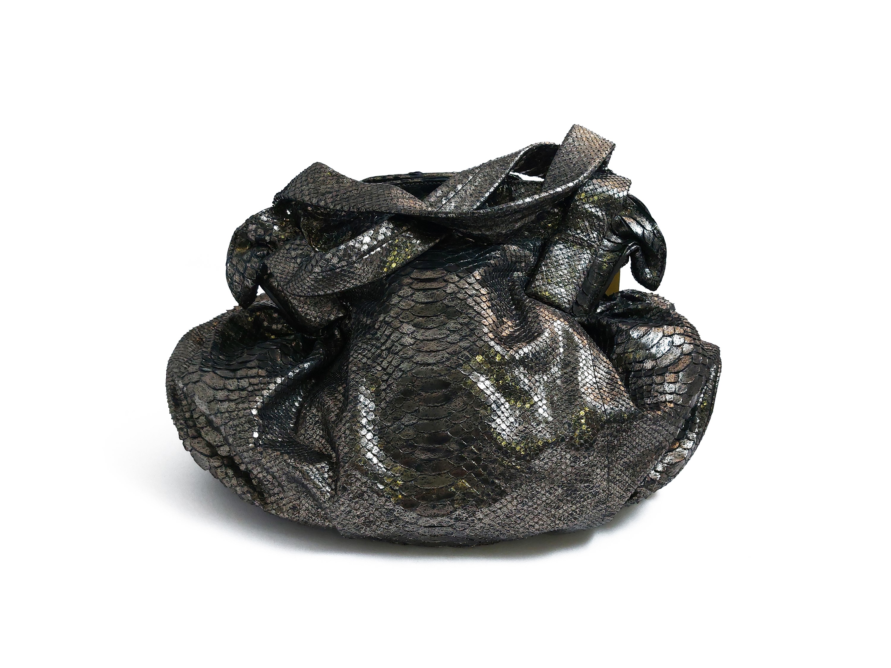 Borsa a spalla in pitone argentato, Zagliani