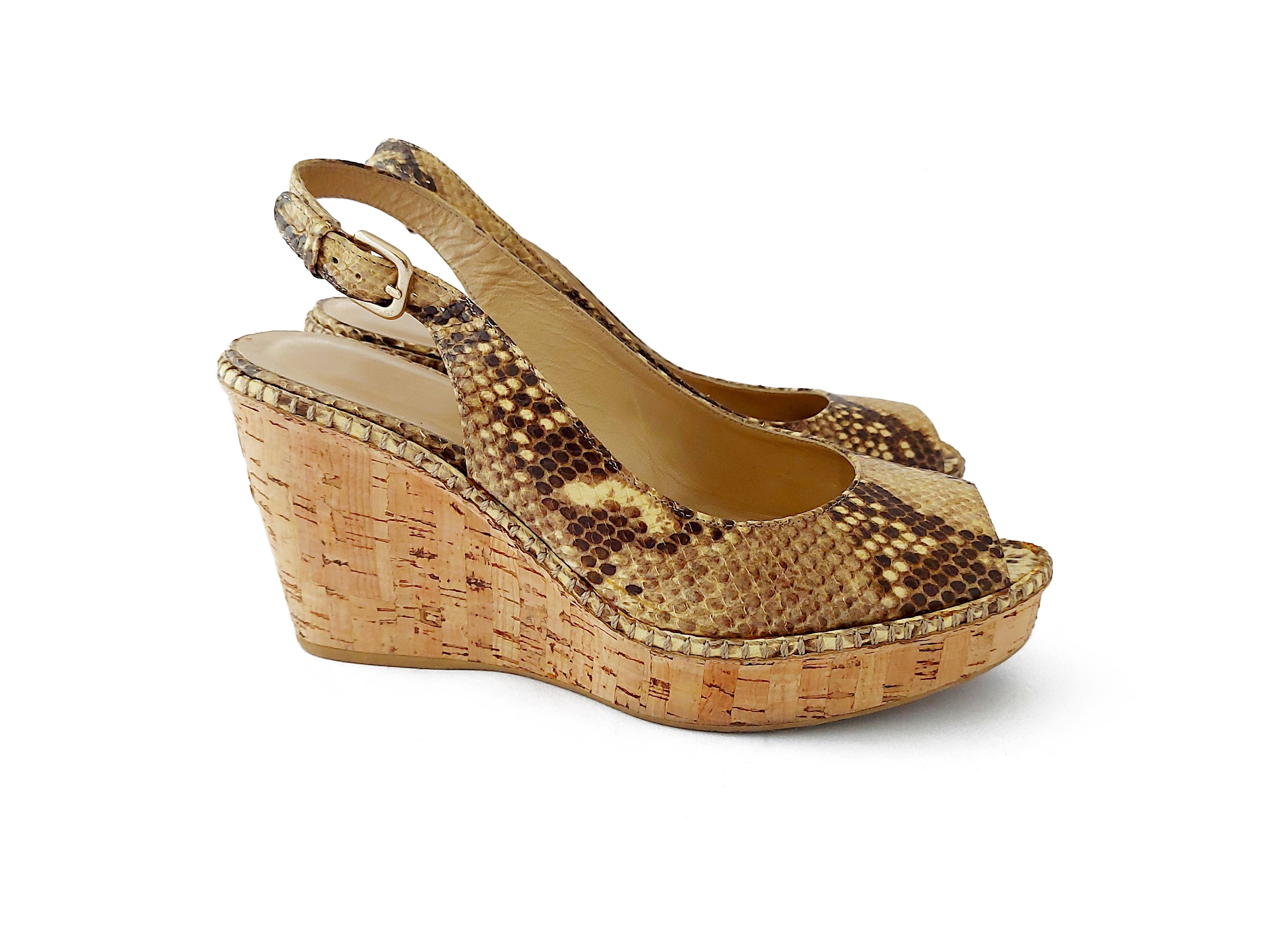 Stuart Weitzman - Sandali in Pitone Naturale con Plarteau in Sughero