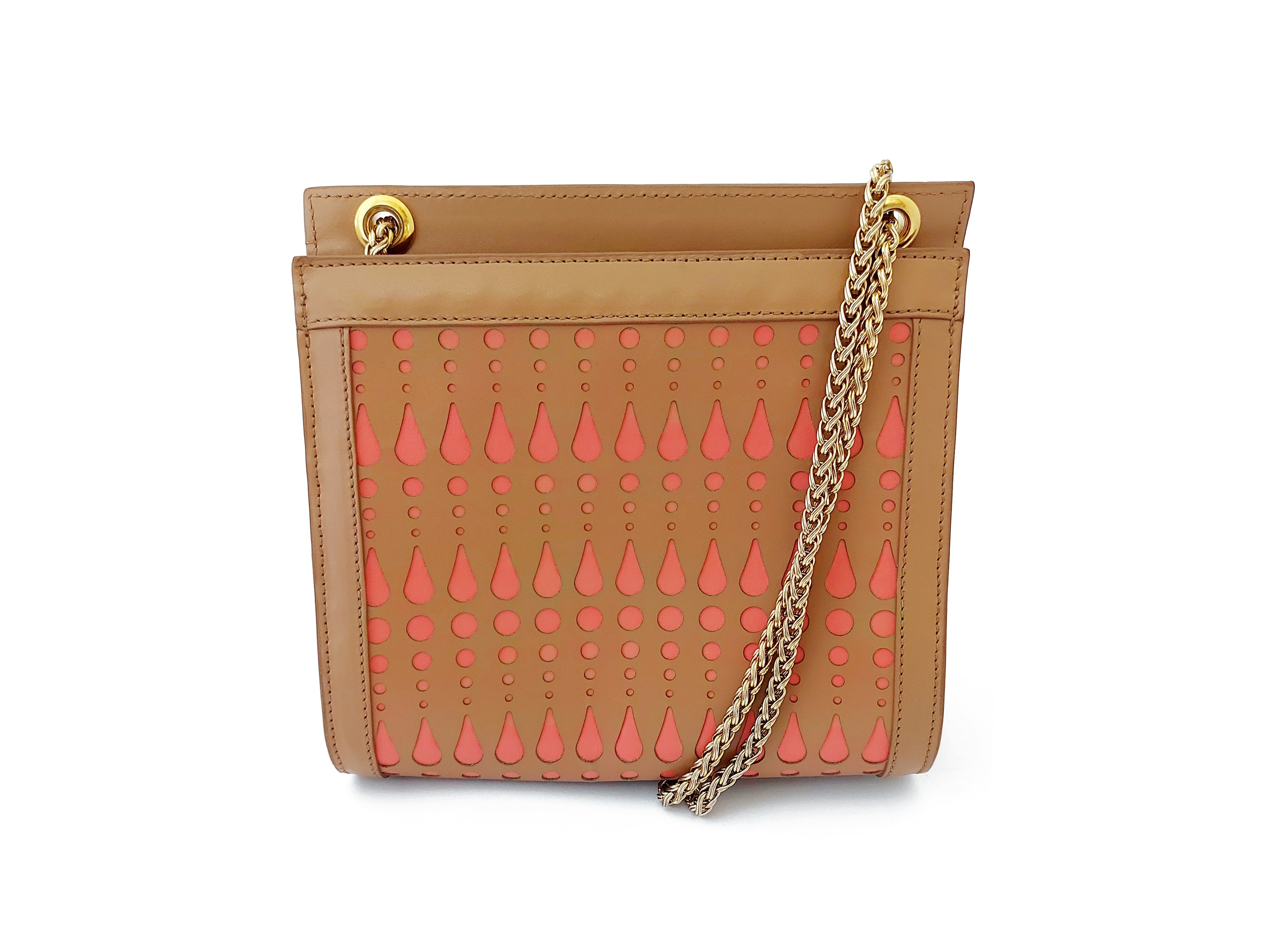 Roberta di Camerino - Borsetta a tracolla in pelle traforata beige e salmone