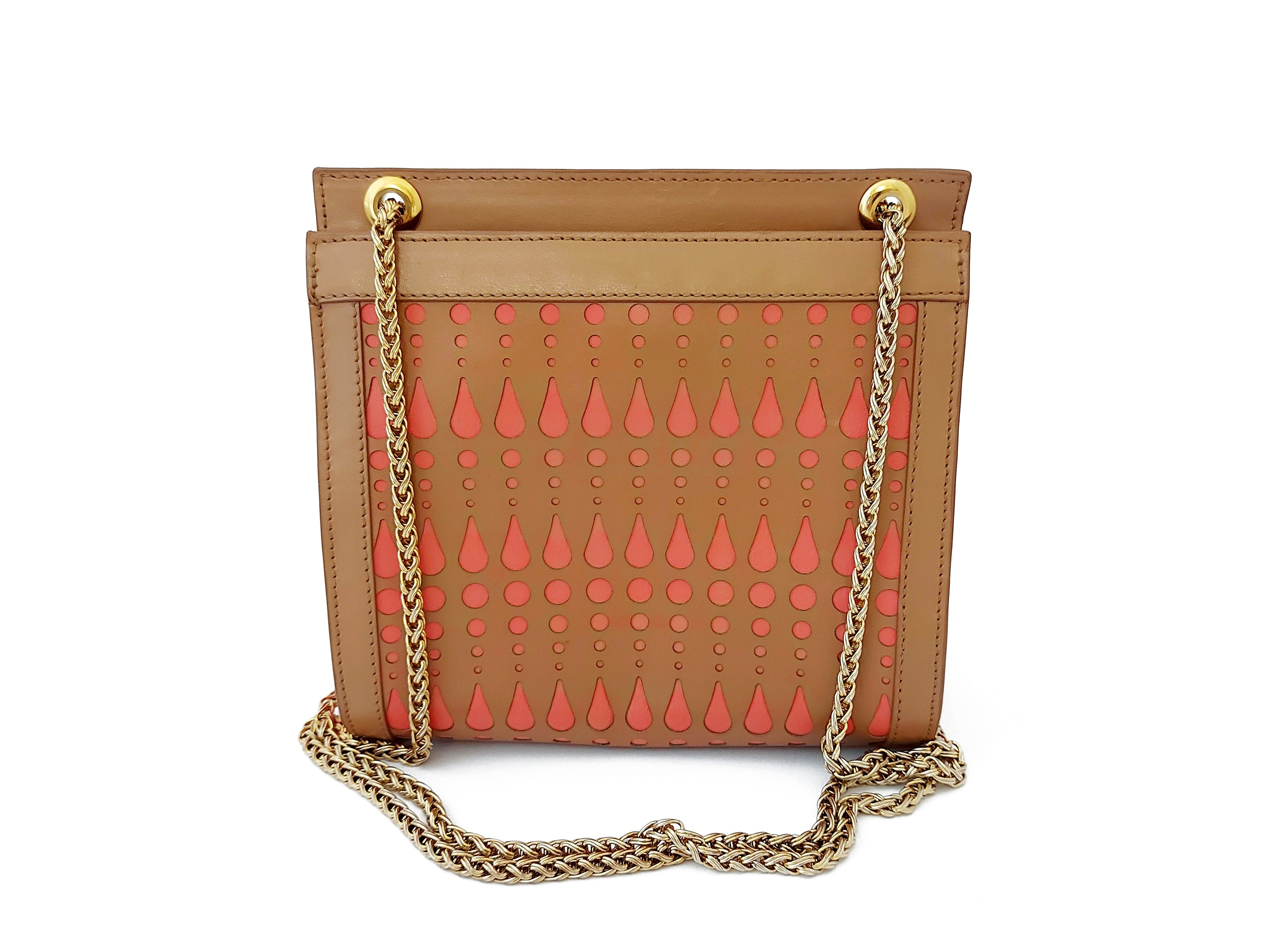 Roberta di Camerino - Borsetta a tracolla in pelle traforata beige e salmone