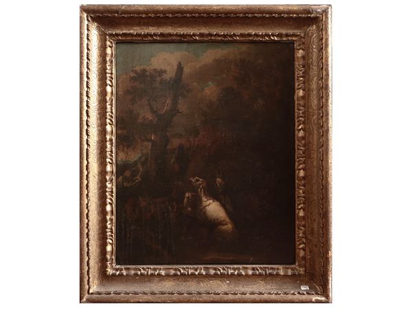 Cerchia di Philipp Peter Roos, detto Rosa da Tivoli - Paesaggio con pastori ed armenti, XVII/XVIII secolo