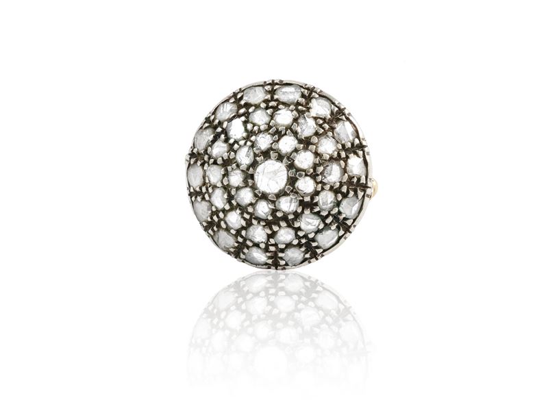Anello Rosone in Oro Giallo e Argento con Diamanti