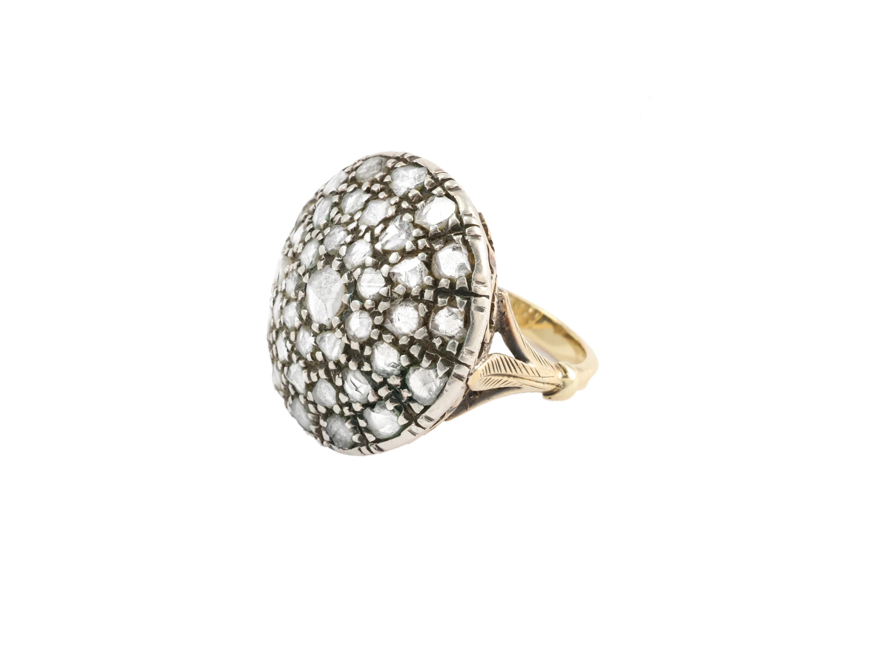 Anello Rosone in Oro Giallo e Argento con Diamanti